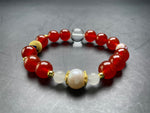 Genuine Red Agate 10mm Bracelet, Natural Clear Quartz 13mm, Healing Cystal Stone Gemstone Jewelry