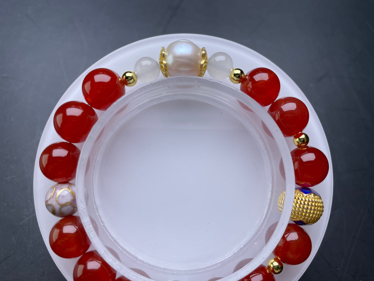 Genuine Red Agate 10mm Bracelet, Natural Clear Quartz 13mm, Healing Cystal Stone Gemstone Jewelry