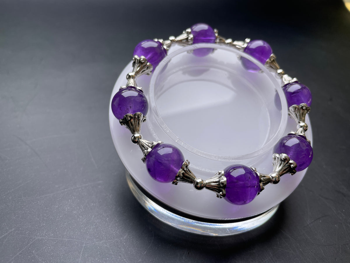 Genuine Amethyst Crystal Bracelet 12mm Purple Bead Jewelry, Healing Natural Stone Gemstone Jewellery