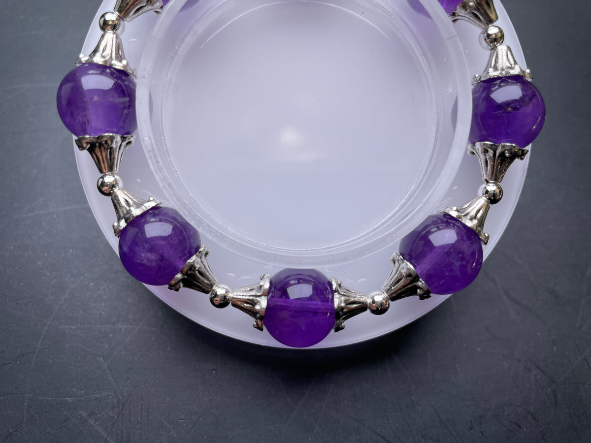 Genuine Amethyst Crystal Bracelet 12mm Purple Bead Jewelry, Healing Natural Stone Gemstone Jewellery