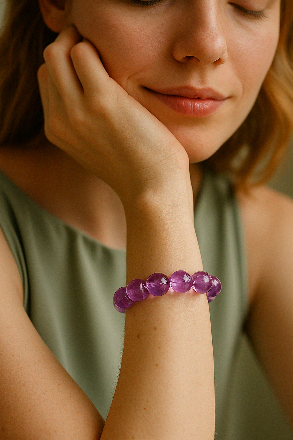 Genuine Lavender Amethyst Crystal Bracelet 12/11/10mm Purple Bead Jewelry