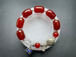 Genuine Red Agate 18mm Bracelet, Natural Clear Quartz 14mm, Healing Cystal Stone Gemstone Jewelry