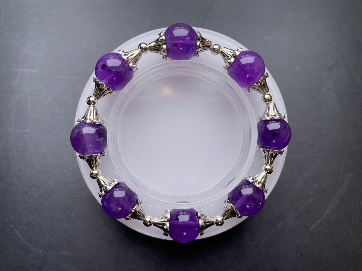 Genuine Amethyst Crystal Bracelet 12mm Purple Bead Jewelry, Healing Natural Stone Gemstone Jewellery